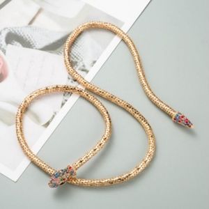 Rhinestone Embellished Snake Design Unique High Fashion Costume Necklace